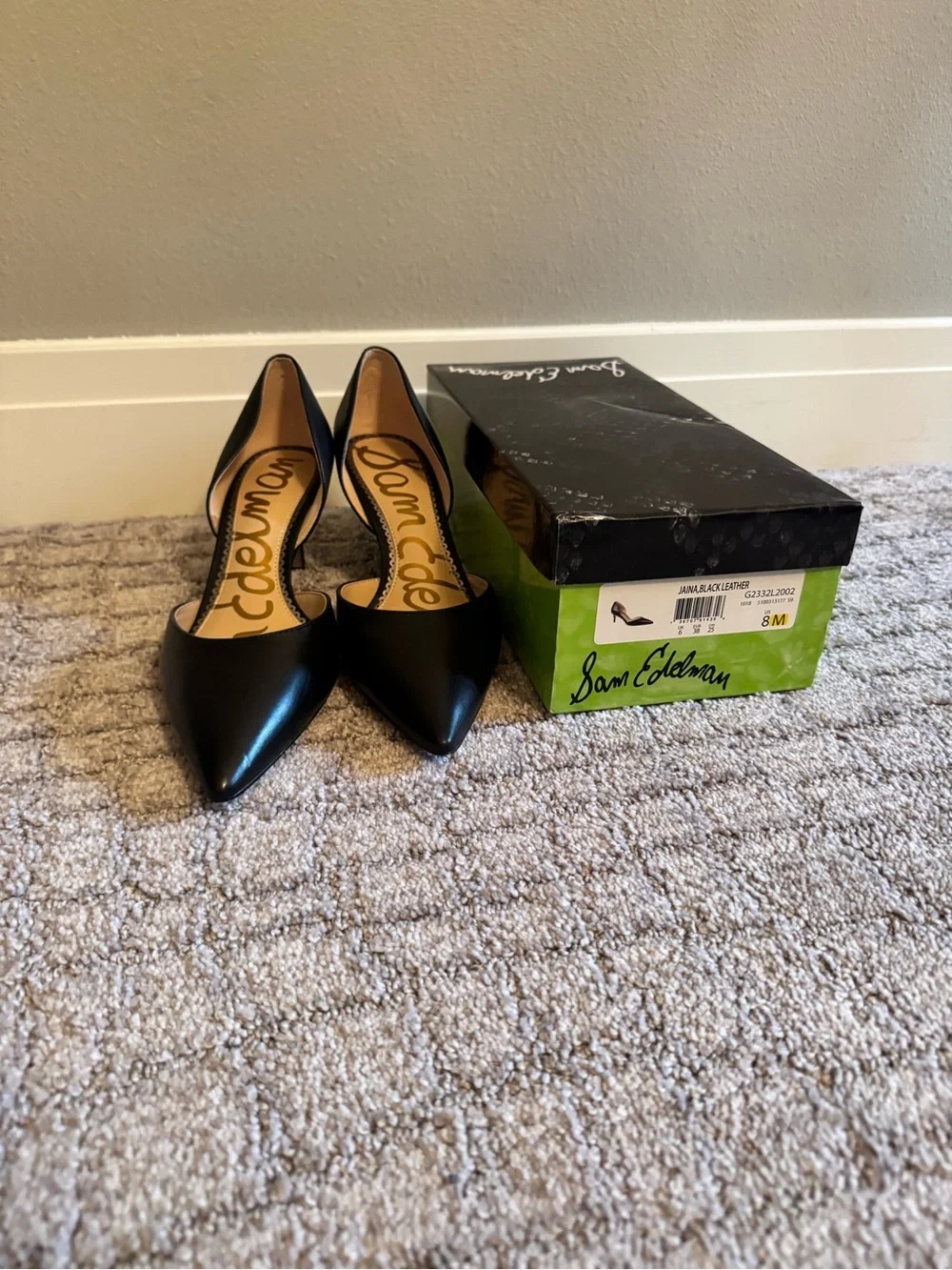 Sam Edelman Black Leather Pointed-Toe Pumps